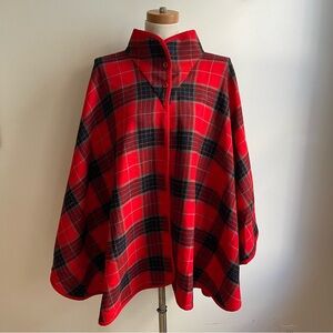 MINT Vintage Surrey Classics Red Wool Plaid Cape Tartan Circle Button One Size
